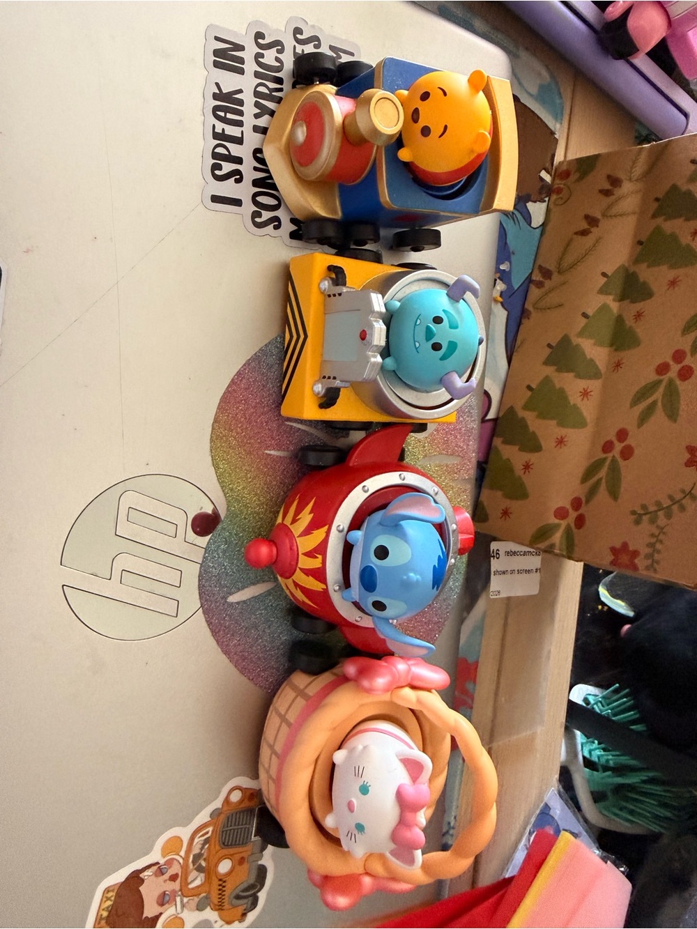 Disney MINISO Tsum Tsum Parade Vehicle Figures Set of 4 w/ Cards Stitch Pooh